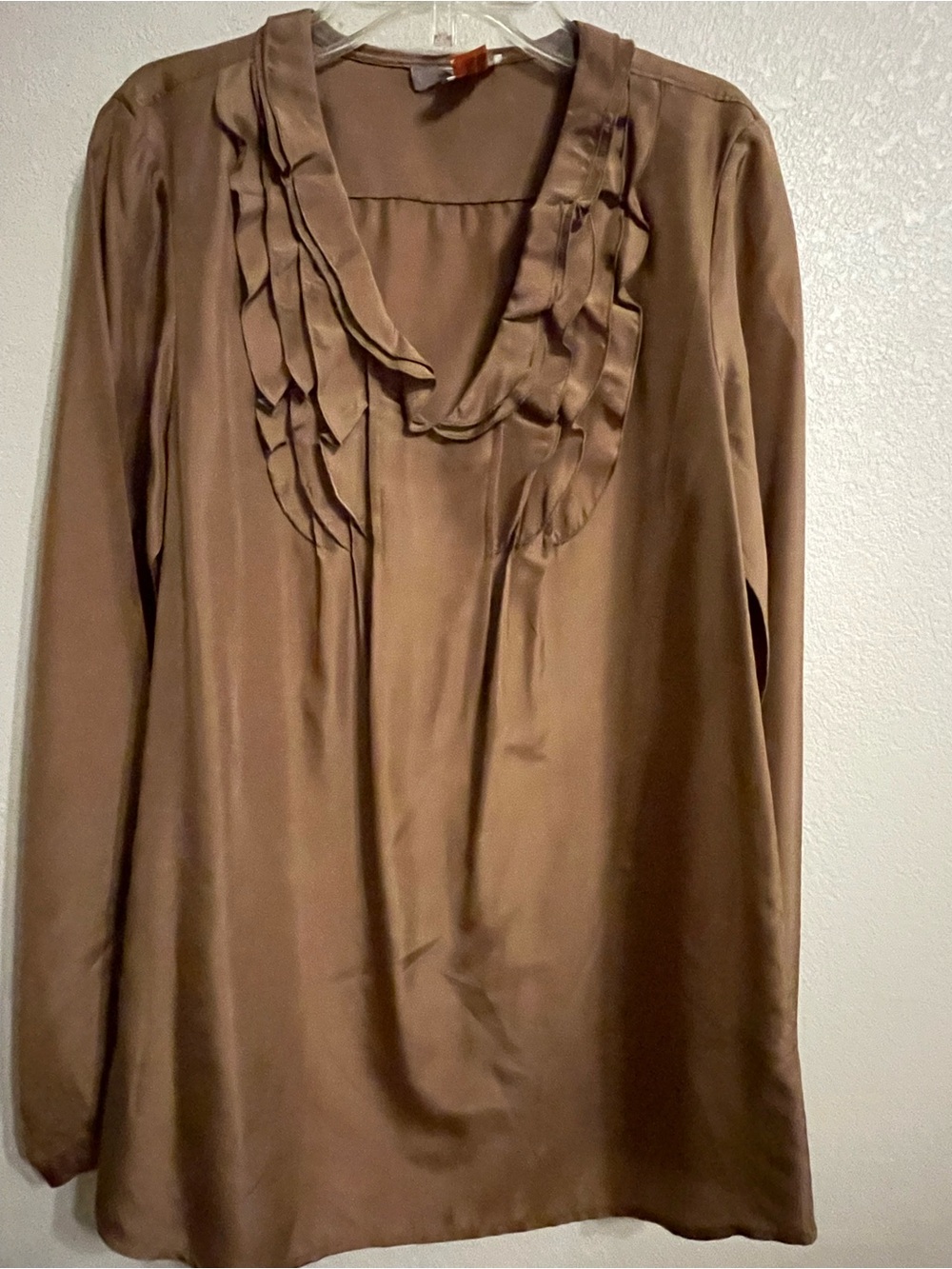 GAP Brown Ruffle-Trim Long Sleeve Blouse